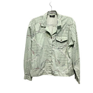 Tap & Co Shirt Retro Granny Chic Cottagecore Floral Green White Womens XL Button
